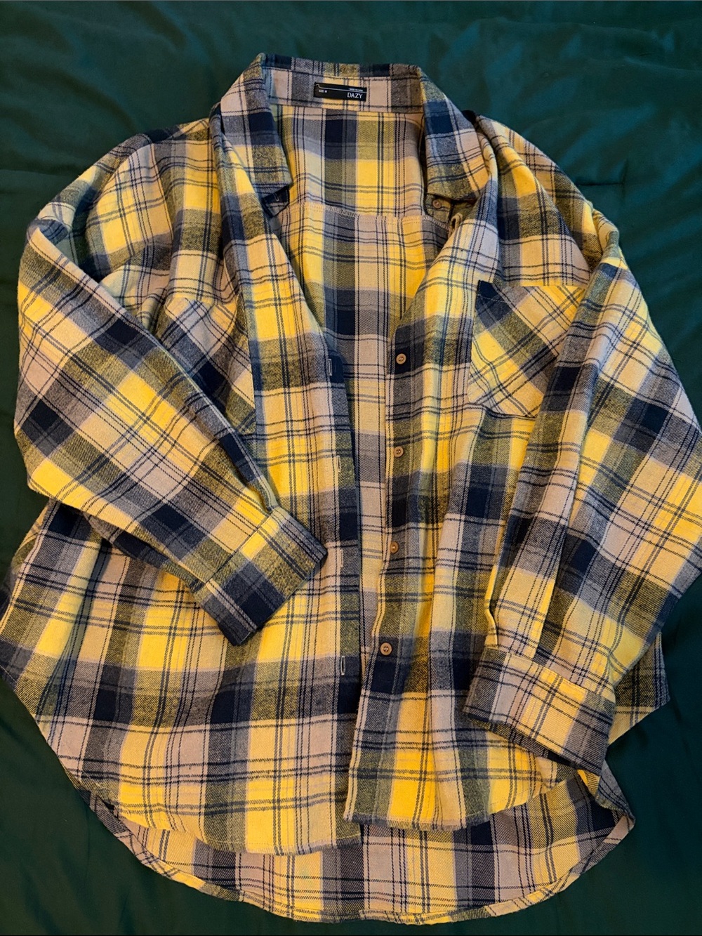 DAZY Yellow & Navy Plaid Button-Down Shirt